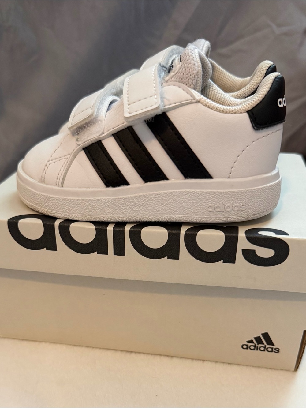 Adidas Toddler White & Black Grand Court Velcro Sneakers